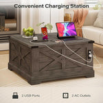 Load image into Gallery viewer, LAUSAINT HOME Farmhouse Lift Top Coffee Table with Large Hidden Storage Compartment, Wood Square Center Table with Lifting Top for Living Room, Home Office, Gray