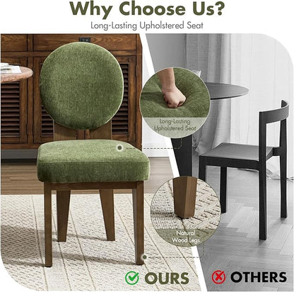 Mid-Century Modern Walnut Dining Chairs Set of 6, Vintage Green Wooden Kitchen Chairs, Retro Upholstered Velvet Cushioned Seat with Curved Backrest, Armless Accent Side Chair for Bedroom