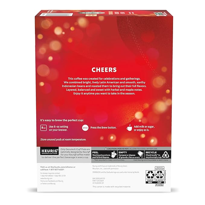 Starbucks K-Cup Coffee Pods, Medium Roast Coffee for Keurig Brewers, Holiday Blend, 100% Arabica, Limited Holiday Edition, 6 Boxes (60 Pods Total)