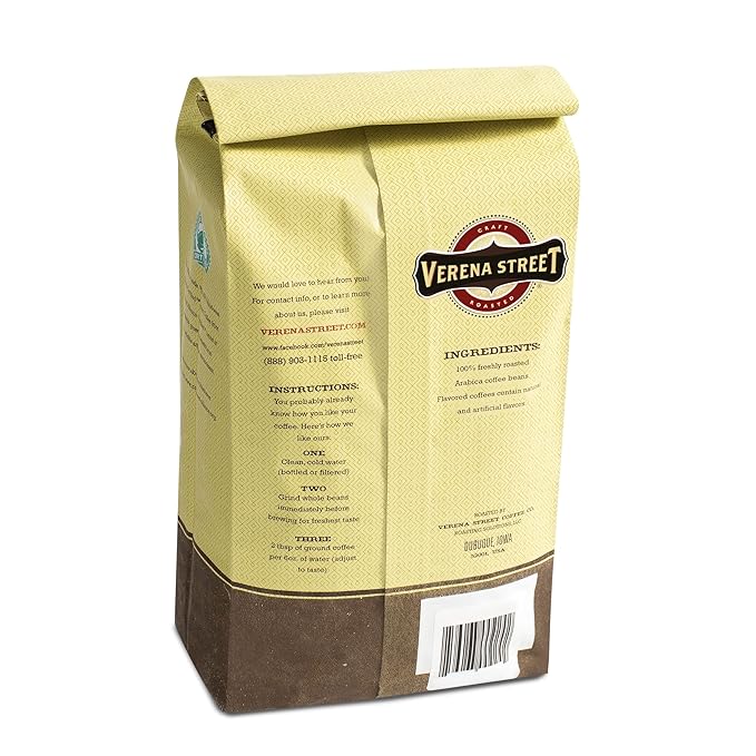 Verena Street 2 Pound Flavored Ground Coffee, Crop Circles Vanilla Hazelnut, Medium Roast, Rainforest Alliance Certified Arabica Coffee