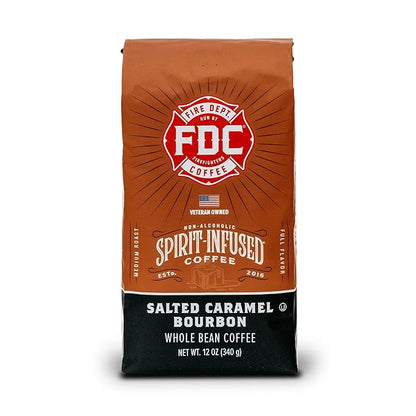 Fire Department Coffee - Salted Caramel Bourbon Coffee - Gives Back to Firefighters - Premium Bourbon Infused - Whole Bean Medium Roast - Non-Alcoholic - Roasted in the USA - Veteran Owned - 12 oz