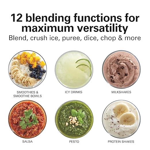 Hamilton Beach Power Elite Wave Action Blender For Smoothies, 40 Oz Glass Jar, 12 Functions Including Puree, Crush Ice, 700 Watts - Black (58148A)