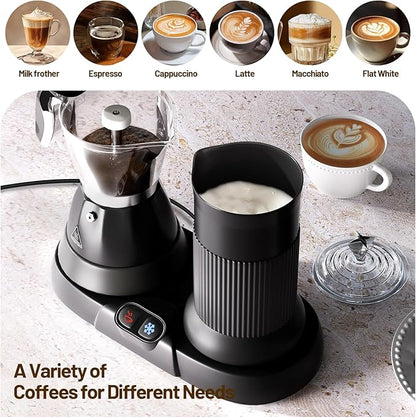 Electric Espresso Machine with Milk Frother 2 in 1 Efficient Moka Pot Coffee Maker with Milkfroth Aluminum One-Touch Operation for Effortless Cappuccinos Lattes Macchiatos Black