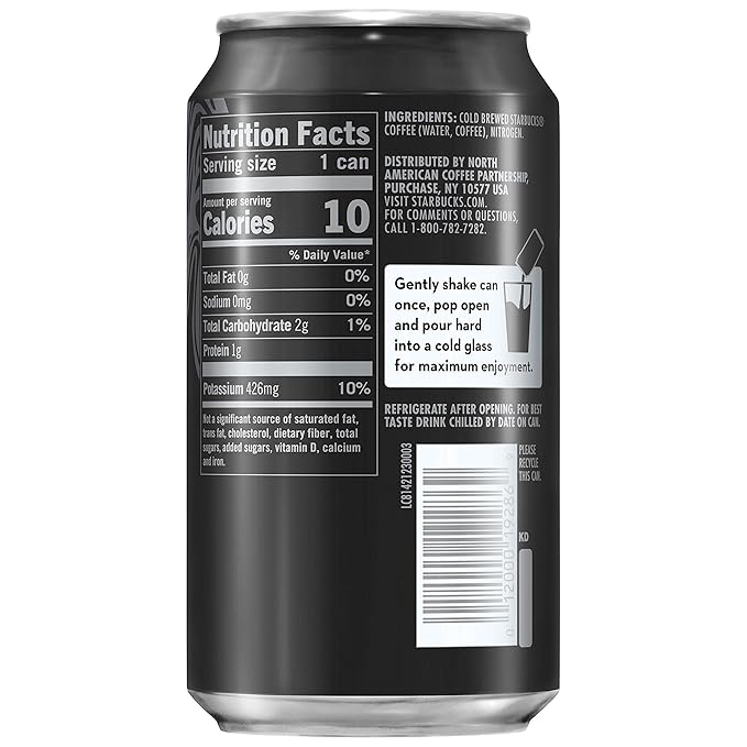 Starbucks - RTD Coffee Nitro Cold Brew, Black Unsweetened, 9.6 fl oz Cans (8 Pack), Iced Coffee, Cold Brew Coffee, Coffee Drink