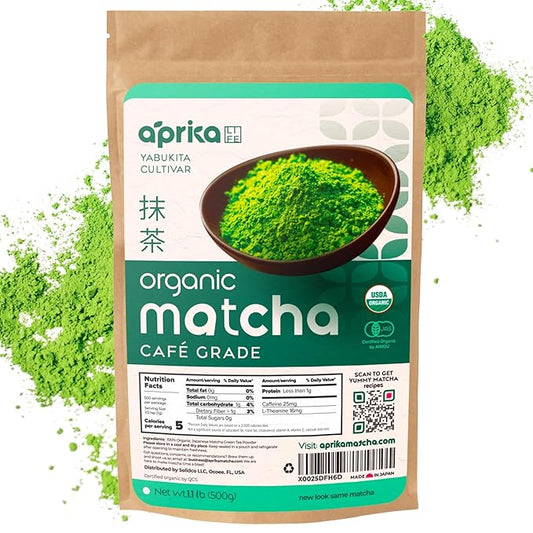 Matcha Powder from Japan, Organic Green Tea, No Sugar Added Tea Powder for Matcha Latte, Japanese Green Tea - Barista Grade Te Macha Organic - 1.1 lb/ 500g - by AprikaLife