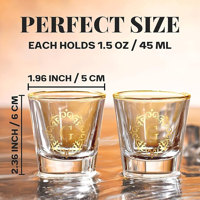 Personalized Shot Glass Set, Custom Gifts for Tequila, Vodka, or Whiskey Lovers, Birthday, Christmas Gifts for Him, Her, 2 Pack, with Initial G
