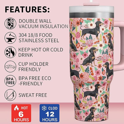 Dachshund Gifts for Women and Dachshund Lovers - 30 Oz Insulated Dachshund Coffee Water Tumbler with Handle and Straw - Dachshund Coffee Mug - Dachshund Drinking Cup Women