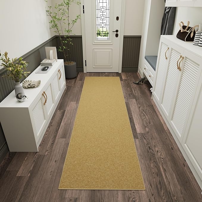 Ottomanson Hallway Runner Rug 2'7" x 9'10" Non Slip Solid Area Rugs Easy to Clean Laundry Rug Runner Durable & Pet Friendly Floor Carpet Runners for Hallways Entryway Living Room Kitchen, Beige