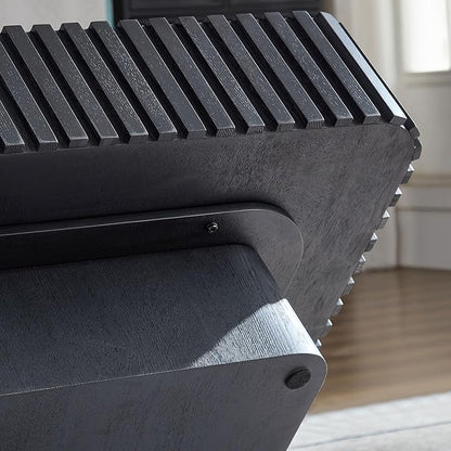 Square Wood Coffee Table for Living Room Modern Drum Wooden Fluted Handcraft Center Tea Cocktail Small Space, Easy Assembly 31.5" W x13.77 H Black