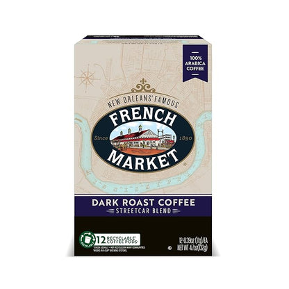 French Market Streetcar Blend Dark Roast Single Serve Coffee Pods, 12ct Box (Pack of 1)