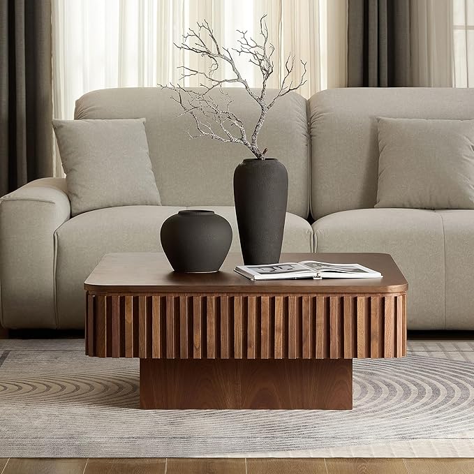 KEVINSPACE Lift Top Coffee Table Square Coffee Tables for Living Room Furniture Small CoffeeTable with Large Hidden Storage Center Table Mid Century ModernTable Rustic Walnut 35.43" W x14.57-24.5" H