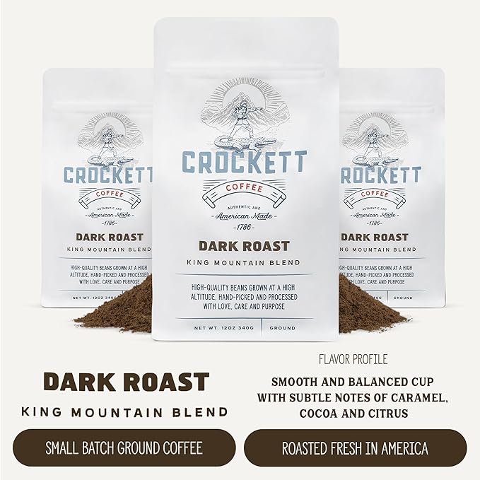 Crockett Dark Roast Ground Coffee – Bold Dark Roast Ground Coffee with Full-Bodied Flavor, Smooth Finish & No Bitterness – Perfect for Rich, Gritty Brewing Without the Burn