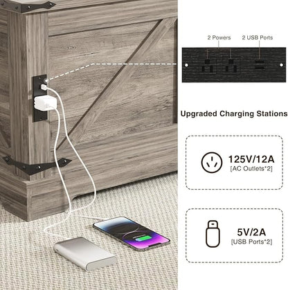 Coffee Table with Storage, 31.5" W Farmhouse Lift Top Wood Square Center Table with Charging Station, Rustic Cocktail Tables with Flip Top Lids for Living Room, Home Office, Grey