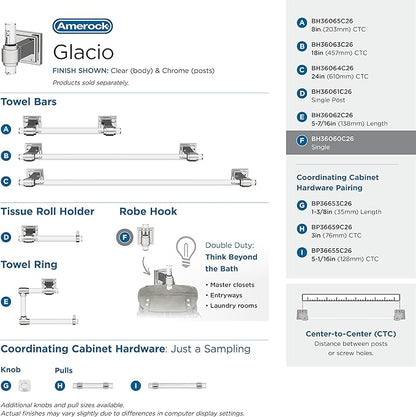 Amerock | Clear/Chrome | Glacio |Towel Bar | 24 inch (610 mm) | 4 Piece | Bathroom Accessories Set