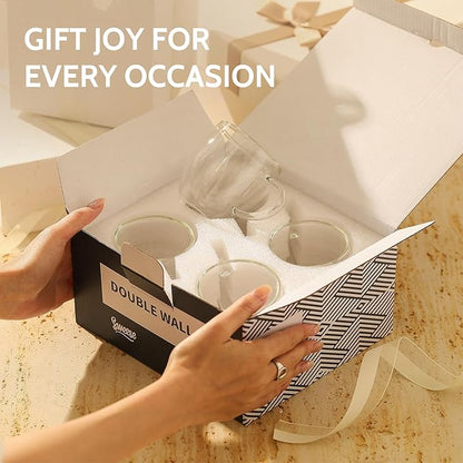 Sweese 5oz Double Wall Glass Espresso Cups Set of 4, Clear Glass Espresso Shot Cups Perfect for Cappuccino, Latte, Tea