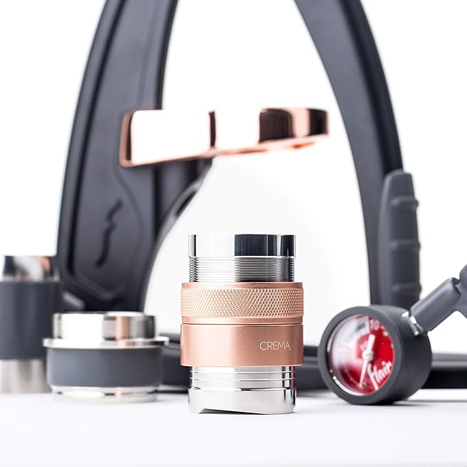 Crema Coffee Products 45.5mm Hand Tamper & Coffee Distributor V2 | Compatible with Flair Pro and Pro 2 Portafilter | Double-Sided, Adjustable Depth Tool|Made with Durable 304 Stainless Steel|Rose Gold