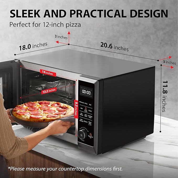 TOSHIBA Combo 8-in-1 Countertop Microwave Oven, with Convection, Broil, Odor Removal Mode, 12.4" Position Memory Turntable, Child-Lock, Black Stainless Steel, ML2-EC10SA(BS) A, Air Fryer-1.0 Cu.Ft