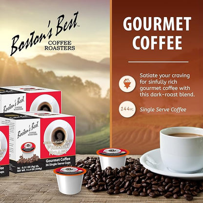 Boston’s Best - Rich & Bold French Roast Gourmet Coffee, Delectable Dark Roast Compatible with Keurig Coffee Maker - 144 Count (Pack of 1)