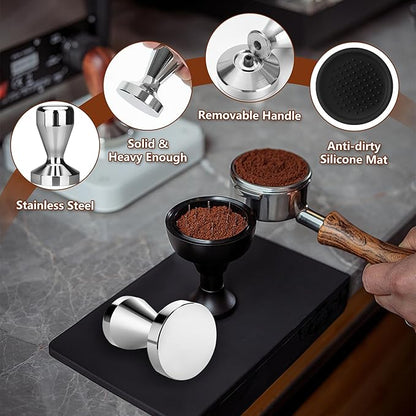 58MM Coffee Tamper, Espresso Press with Silicone Tamper Mat, Stainless Steel Coffee Press for Coffees Grounds Barista Espresso Machines Accessory