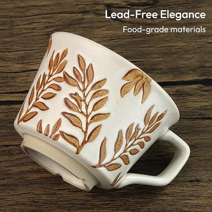 Ceramic Coffee Mug, 12 oz Novelty Unique Teacup with Handle, Stoneware Cup for Tea Mocha Latte Cappuccino Espresso (Ivy)