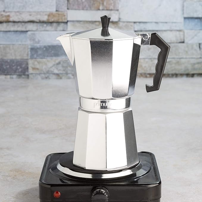 Primula Classic Stovetop Espresso and Coffee Maker, Moka Pot for Italian and Cuban Café Brewing, Greca Coffee Maker, Cafeteras, 12 Espresso Cups, Silver