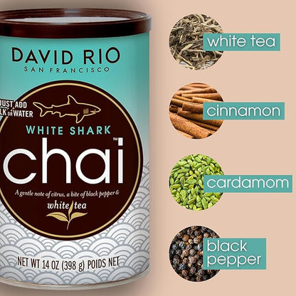 White Shark Chai Tea Latte Mix, 14 Oz, White Tea, Organic Spices, Dairy Free, Serve Hot or Cold, Just Add Water or Milk, 14 Servings