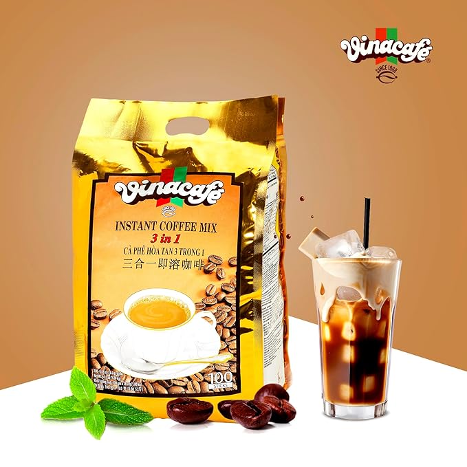 Vinacafe Premium 600 Sticks 3 in 1 Instant Coffee Mix, 100 Coffee Sticks Single Serves in 6 Packs