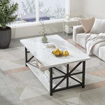 Load image into Gallery viewer, AWQM Faux Marble Coffee Table for Living Room with Round Corners,2 Tier Living Room Table with Storage Shelf,Rectangular Coffee Table Center Table for Small Spaces,White