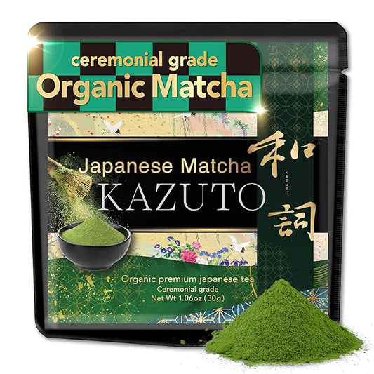 Kazuto Matcha Organic Ceremonial Green Tea Powder - Teahouse Edition - Premium First Harvest Ceremonial Grade- – Authentic Japanese First Harvest Ceremonial Grade Matcha Green Tea Powder from Shizuoka