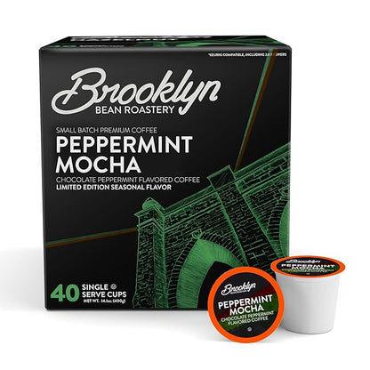Brooklyn Beans Peppermint Mocha Coffee Pods for Keurig K-Cup Brewers, 40 Count Single-Serve Pods, Flavor Enhanced Minty Chocolate Coffee