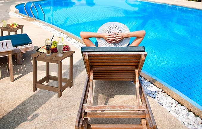 LZRS Adirondack Square Outdoor Side Table for Patio, Pool Composite Patio Table,HDPE End Tables for Backyard,Pool, Indoor Companion, Easy Maintenance & Weather Resistant(Brown)
