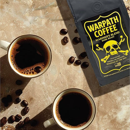 Warpath Coffee Dark Roast Whole Bean Coffee, Mariner's Blend, High Caffeine, Extra Strong Roasted 100% Arabica Coffee Beans Whole, Rich Aroma, Full-Bodied Intense Cup, Created by Navy SEALs, 12oz