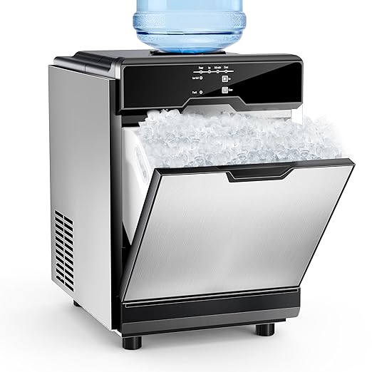 Nugget Ice Maker – 40 lbs/Day Countertop Ice Machine with 10Lbs Storage Bin, Chewable Ice Machine Maker Self-Cleaning, Stainless Steel, Dual Water Inlet Mode, Portable for Home Kitchen Bar Office