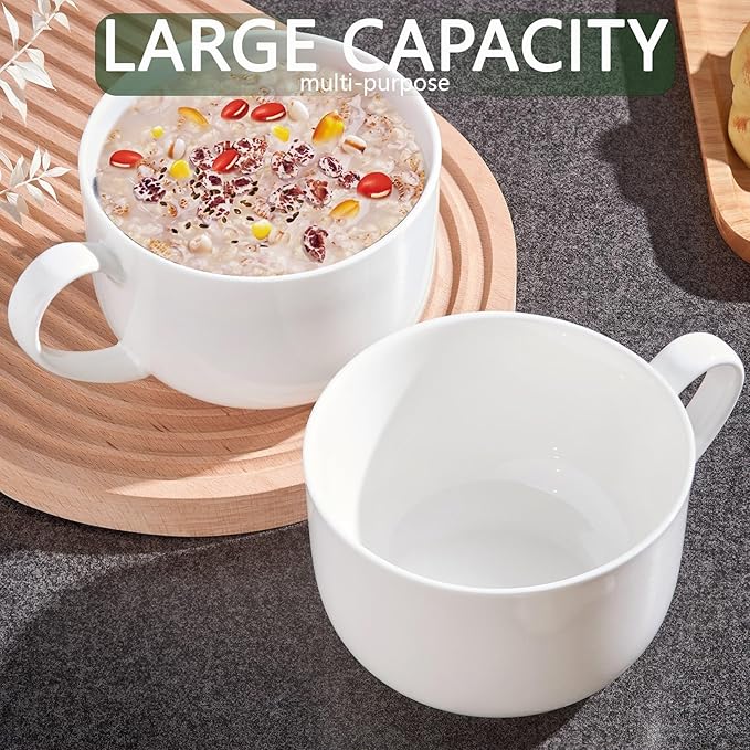 Chulan Large 25 oz Lightweight Fine Bone China Mugs, White Ceramic Soup Mugs,Over 45% Bone Content for Porcelain Soup, Latte, Milk, Coffee, Microwave Safe,Set of 4 Easy to Clean Moonlight Series