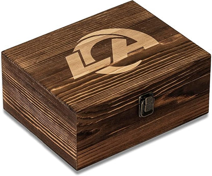 The Memory Company Officially Licensed NFL Wood Boxed Drinkware Set, with 2 Rocks Glasses and Cooling Cubes, Los Angeles Rams