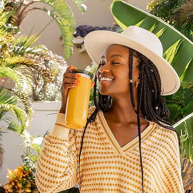 WACACO Octaroma Grande Vacuum Insulated Coffee Mug, 15 fl oz (435ml), Double-wall Stainless Steel Travel Tumbler With Drinking Lid, Amber Yellow