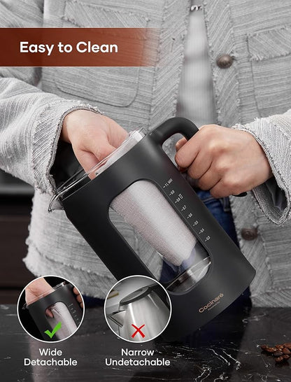 Electric Tea Kettle, INTASTING Glass Electric Kettle with tea Infuser and Precise knob temperature control, 1200W Fast Heating, BPA-Free, Easy to Clean, for Tea and coffee, 1 Liter (Dark Gray)