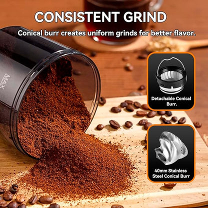 Coffee Grinder Electric with Precision Timer, Adjustable Burr Mill with 31 Precise Settings, Coffee Been Grinder for Home Use, for Espresso and Turkish Coffee, Drip and French Press, Black