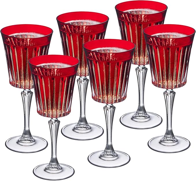 Barski European Colored Wine Glasses - Set of 6 Wine Goblets for Red Wine or White Wine - Elegant Colored Glassware Water Goblets - Gift Ready Colored Stemware, Colorful Wine Glasses, 10 oz, Ruby