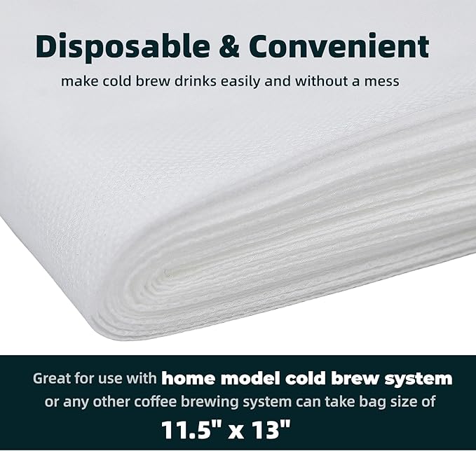 CELLENOMC Cold Brew Coffee Filter Bags - 100 Pack Cold Brew System Home Model Filter Bags 11.5'' x 13'' Compatible for Toddy Cold Brew Coffee Maker Natural Sturdy Disposable Home Cold Brew Filter Bags