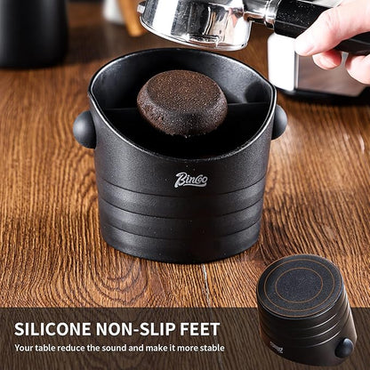 Bincoo Mini Coffee Knock Box 4.5 Inch - Espresso Accessories for Coffee Grounds Container - Multifunctional, Suitable for Home & Bar(Black)