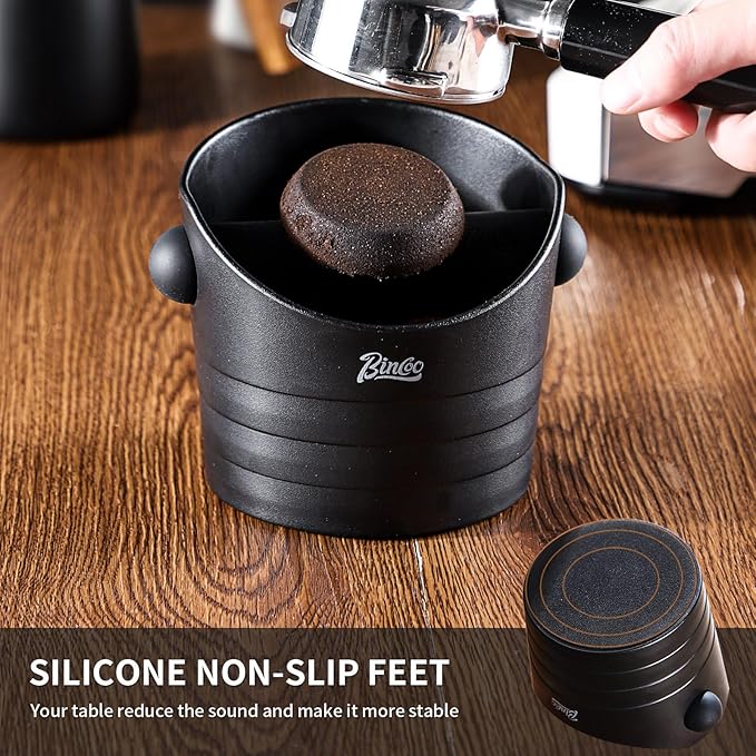 Bincoo Mini Coffee Knock Box 4.5 Inch - Espresso Accessories for Coffee Grounds Container - Multifunctional, Suitable for Home & Bar(Black)