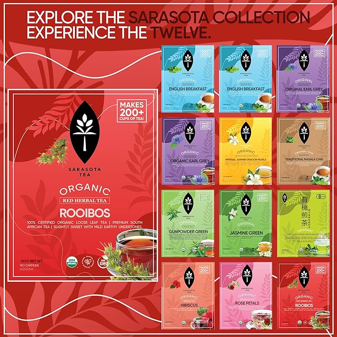 Organic Rooibos Loose Leaf Tea | 100% Pure South African Red Tea | Naturally Caffeine-Free | USDA Organic | 1lb Bulk Bag | Smooth & Earthy Flavor | Herbal Wellness | Non-GMO