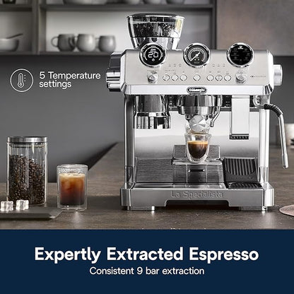 De'Longhi La Specialista Maestro Espresso Machine with Grinder, Auto & Manual Milk Frother – Bean-to-Cup Cold Brew Coffee with Cold Extraction Technology, Variable Temp & Tamping Tool, 8 Drink Presets