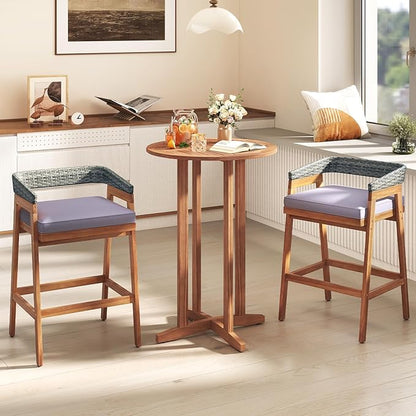 Tangkula Outdoor Acacia Wood Bar Table, 39" Patio Bar Height Round Table with Slatted Tabletop, High Top Bistro Dining Table, Pub Height Round Table for Garden, Deck, Porch and Yard