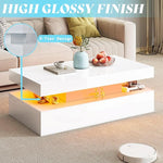 Load image into Gallery viewer, AMERLIFE High Gloss 3 Pieces Living Room Table Set, Modern LED Coffee Table Sets of 3, 2-Tier Center Table with 2 End Side Tables, LED Lights Bedside Table Nightstands with Charging Station, White