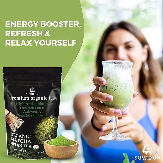 Suwirun Organic Pure Matcha Powder 4oz – Authentic Japanese Green Tea – Unsweetened, Umami-Rich Superfood – Perfect for Lattes, Baking & Smoothies