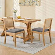 Vintage French Country Dining Chairs Set of 2, Rattan Dining Chairs with a Low Square Back, Grey Upholstered Dining Chair, Sillas para Comedor, Kitchen & Dining Room Chair (Gray, Rattan, 2Pcs)