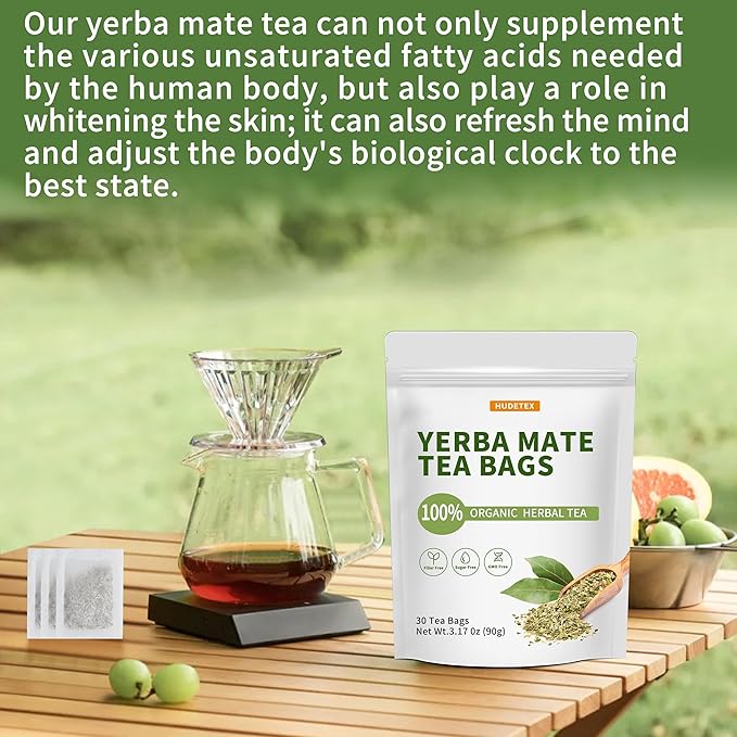 Organic Yerba Mate Tea Bags with 30 Count– 100% Argentinian Harvested PureLeaf, Natural Energy Boost & Antioxidant-Rich | Eco-Friendly Pyramid Bags | #1 Freshness*
