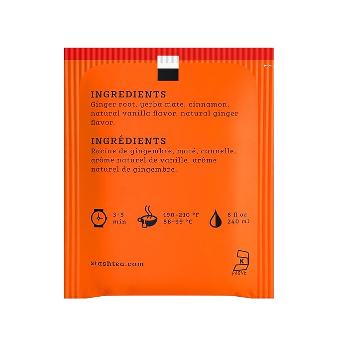 Stash Tea Ginger Fire Chai Herbal Tea - Caffeinated, Non-GMO Project Verified Premium Tea with No Artificial Ingredients, 100 Count (BULK PACKAGING)